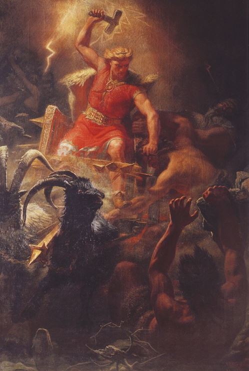 Norse god Thor in one of his battle against giants